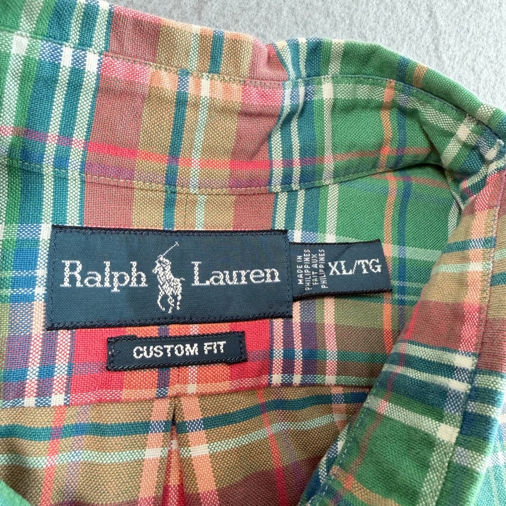 Ralph Lauren Button Down Mens XL Green Red Plaid Custom Fit Classic Preppy - Picture 6 of 10